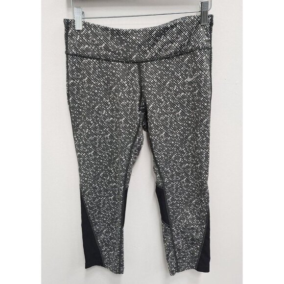 Nike Dri-Fit Black Meteor Print Crop Activewear Running Legging Medium - Picture 1 of 7